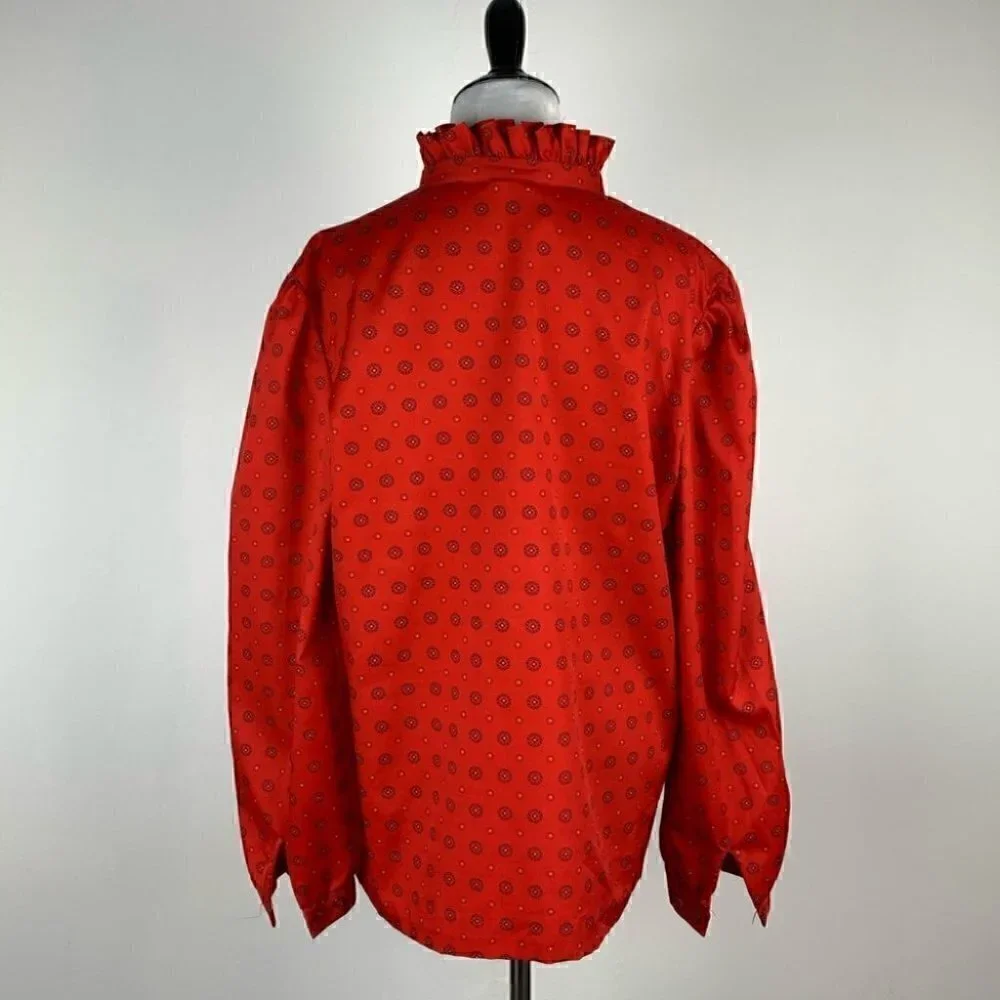 Pins and Needles Womens top size 18 Red geometric ruffle button down vintage 80s